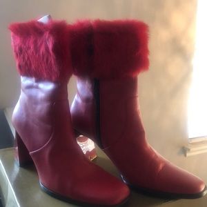 Red leather dress booties